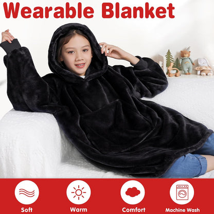 Waitu Wearable Blanket Sweatshirt Gifts for Women and Men, Warm and Cozy Giant Blanket Hoodie, Thick Flannel Blanket with Sleeves and Giant Pocket - Dark Gray