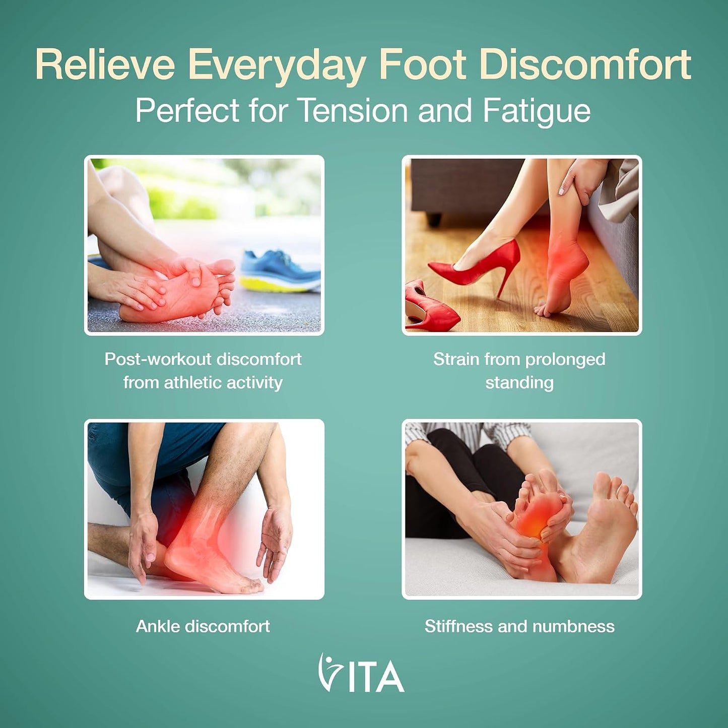Vita Feet Relief Ankle Massager with Heat and Vibration, Cordless Device | Cordless Foot Massager, Heated Ankle Wrap, Rechargeable, Calf & Leg Sleeve for Home Relaxation (One Unit)