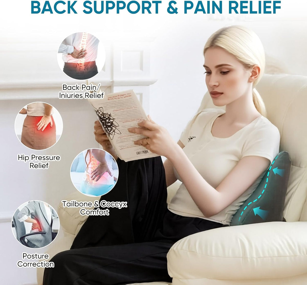 Lumbar Support Pillow for Recliner and Couch, Ergonomic Back Support Pillow