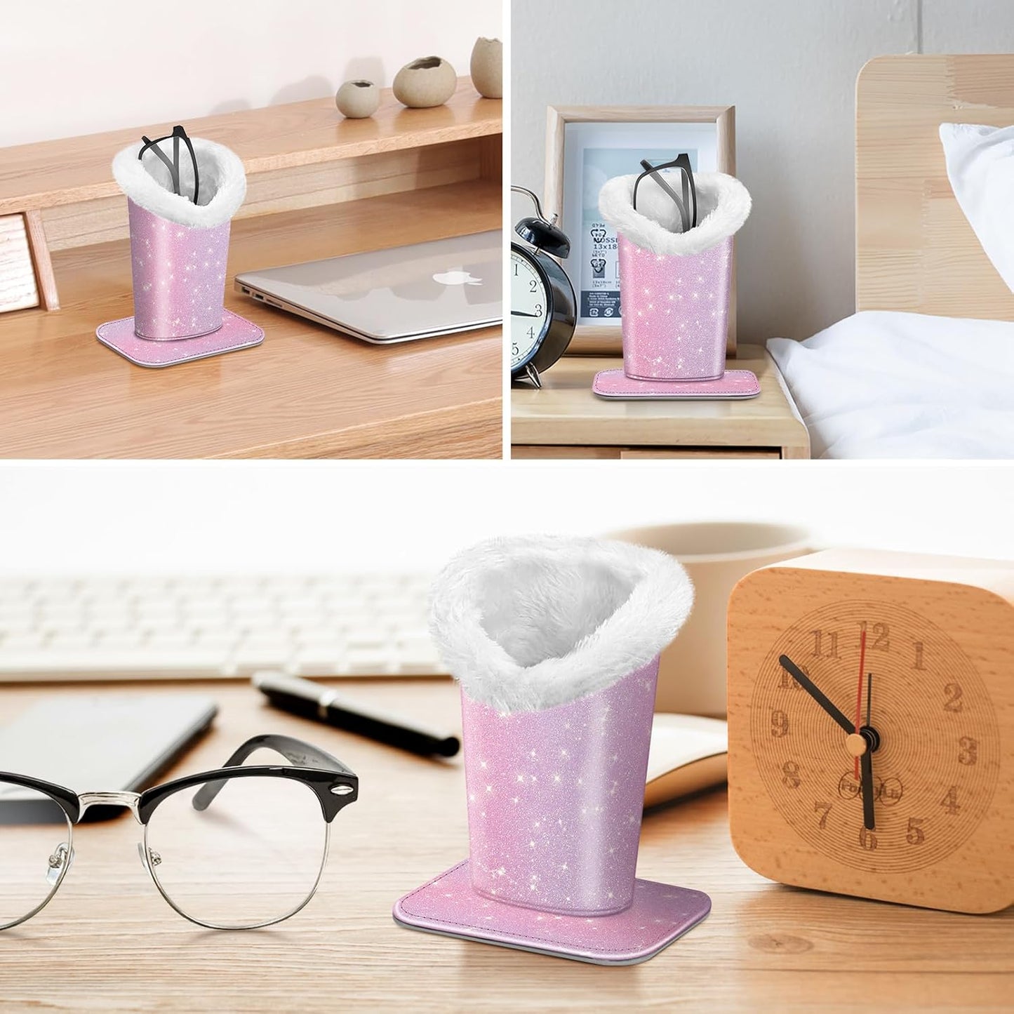 FINTIE Plush Lined Eyeglasses Holder, Glasses Stand Case For Nightstand | Soft Plush Lining, Bedside Eyeglasses Holder, Office Desktop Organizer, Small Item Storage, Anti-Scratch - Colors B