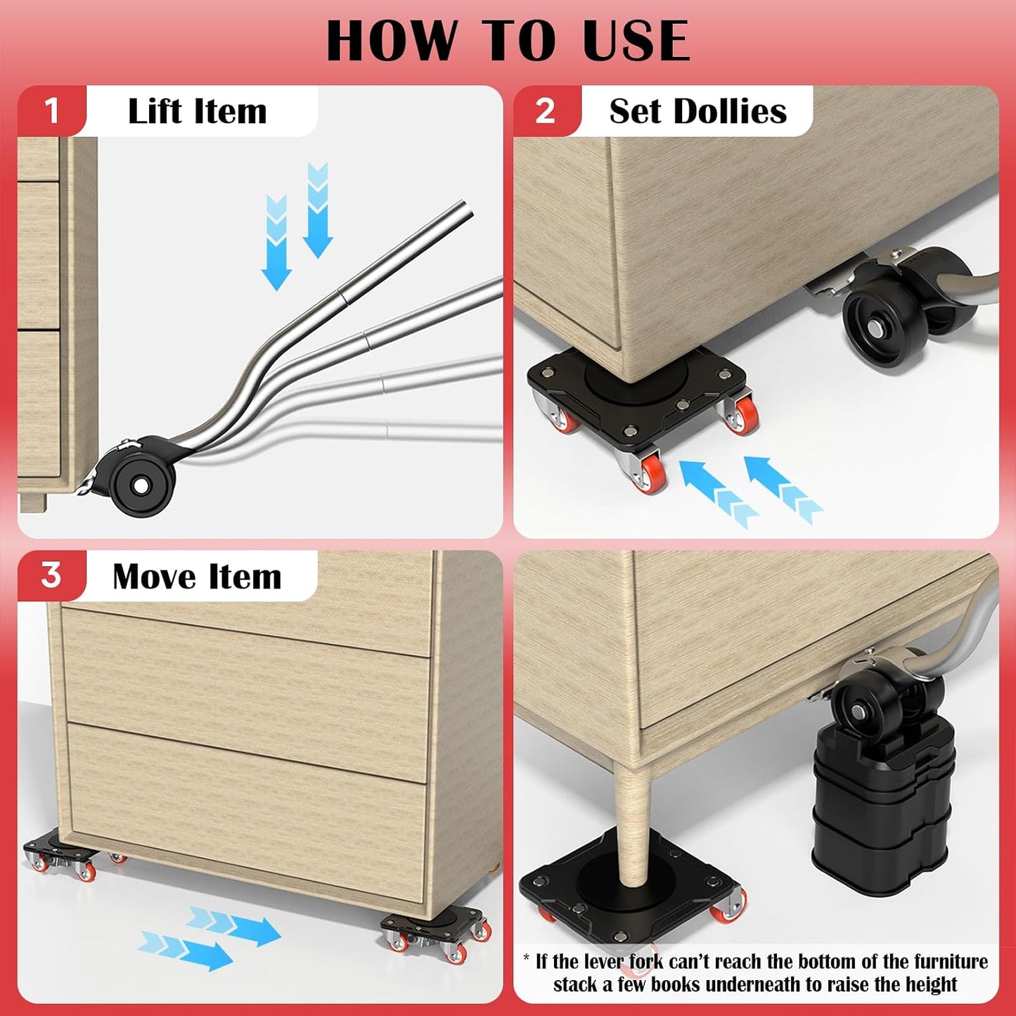 Heavy Duty Furniture Movers with 5-Wheel Dollies, Furniture Dolly Set with Lifter & Base, 360° Swivel Casters, Non-Slip Pads, Up to 2000 lbs Load Capacity