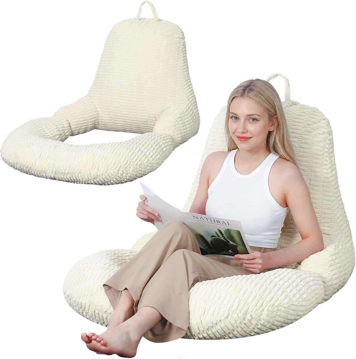 Reading Pillow for Bed, Backrest Pillow with Arms for Adult | Bed Pillow for Sitting Up, Back Support Pillows for Sleeping, Reading and Gaming with Shredded Memory Foam, Gray