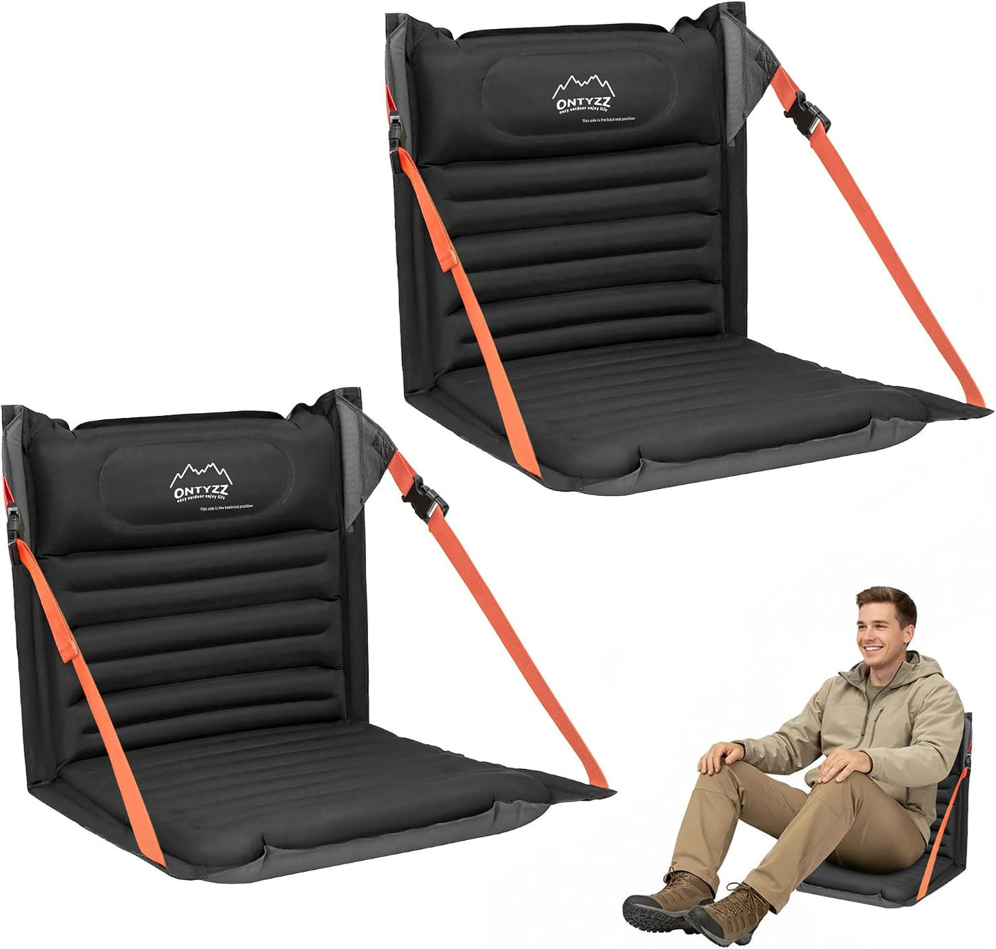 Stadium Seats with Back Support Inflatable Portable Folding Seat | Waterproof Cushion with Backrest for Sports Events Stadium and Camping, Black Heated Version