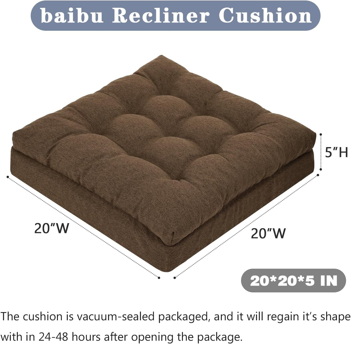 baibu Memory Foam Recliner Cushions for Elderly, 20 x 20 x 5 Inch,Dark Grey