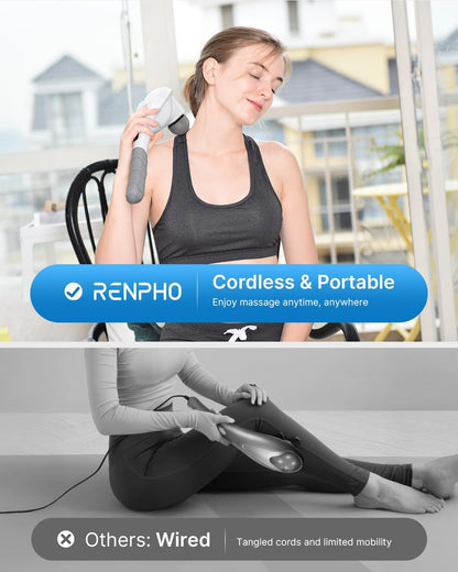 RENPHO Cordless Handheld Massager, 5 Adjustable Speeds and Massage Modes | Rechargeable Electric Neck Massage Tool for Muscle Tension, For Shoulder, Back & Leg, Home, Office, Travel Use, Gift Idea