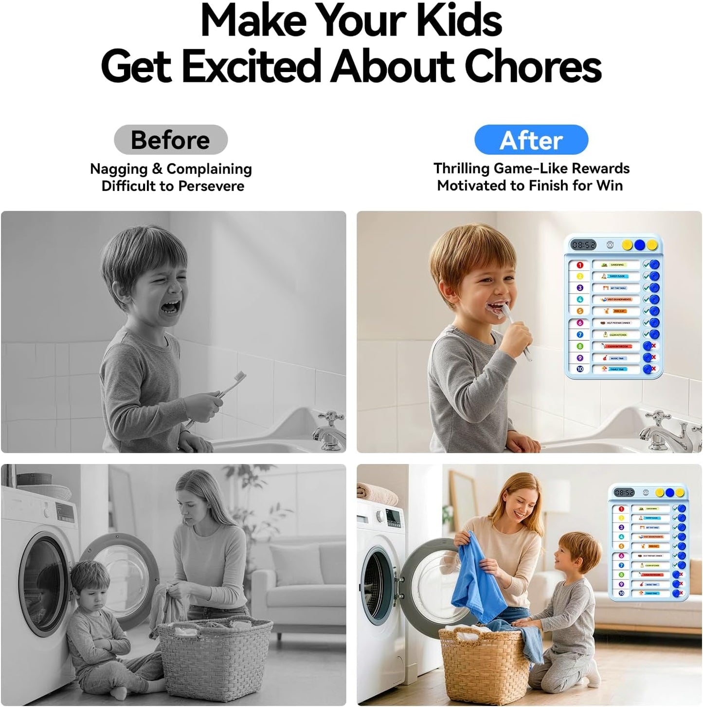 Chore Chart for Kids with Timer, 21 PCS Checklist Magnetic Schedule Board, ADHD Tools with 99-Min Countup/Down Visual Timer, Bedtime/Morning/Daily Routine Chart Dry Erase to Do List with Slider(White)