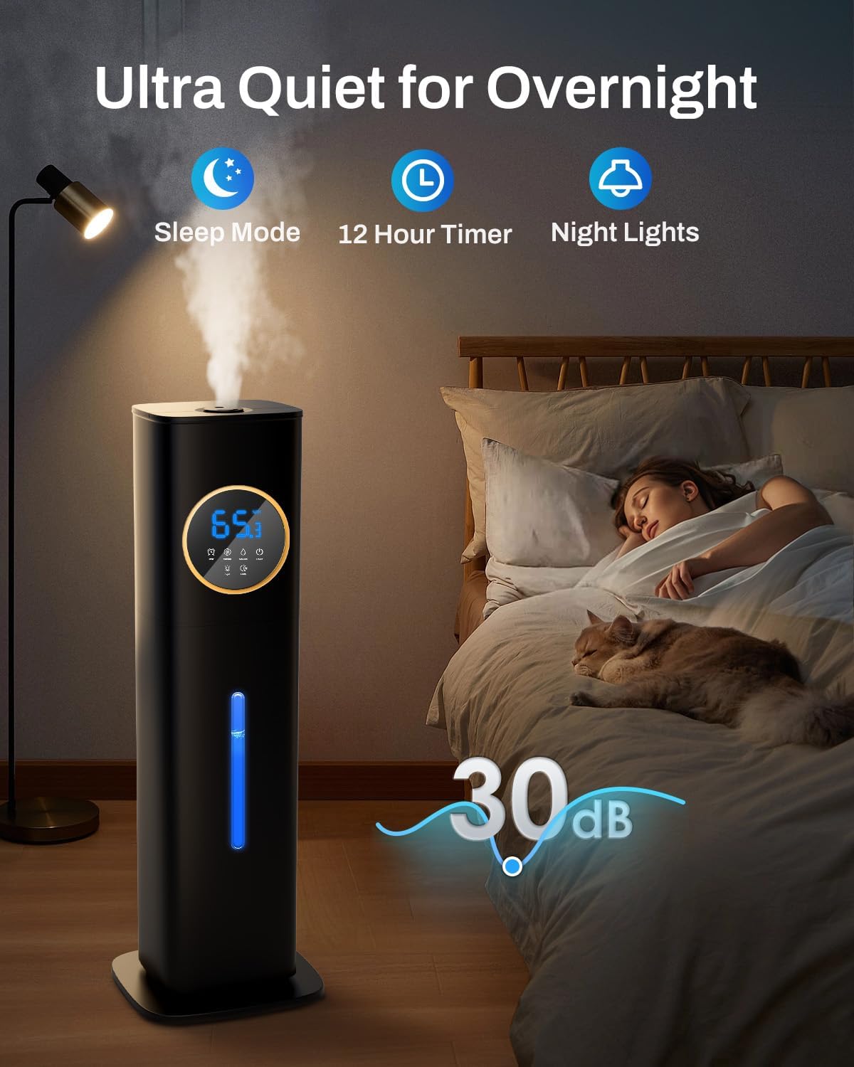 Lacidoll 8L Large Humidifier for Bedroom Large Room Home 800 sq ft, Black