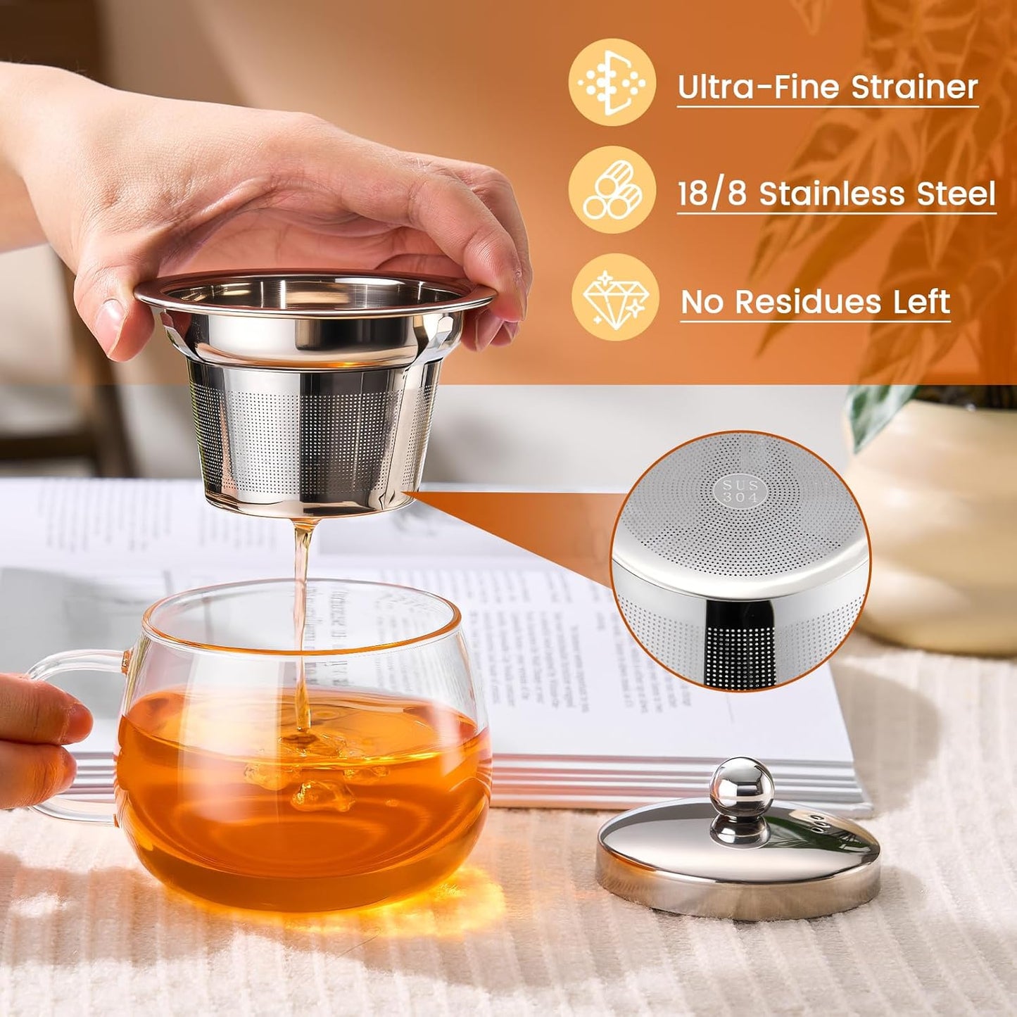 PARACITY Tea Cup with Infuser and Lid, 13 oz Glass Tea Infuser Mug | 13 oz Tea Cup with Lid Glass Tea Infuser Mug Fine-Mesh Strainer Borosilicate Glass Dishwasher Compatible