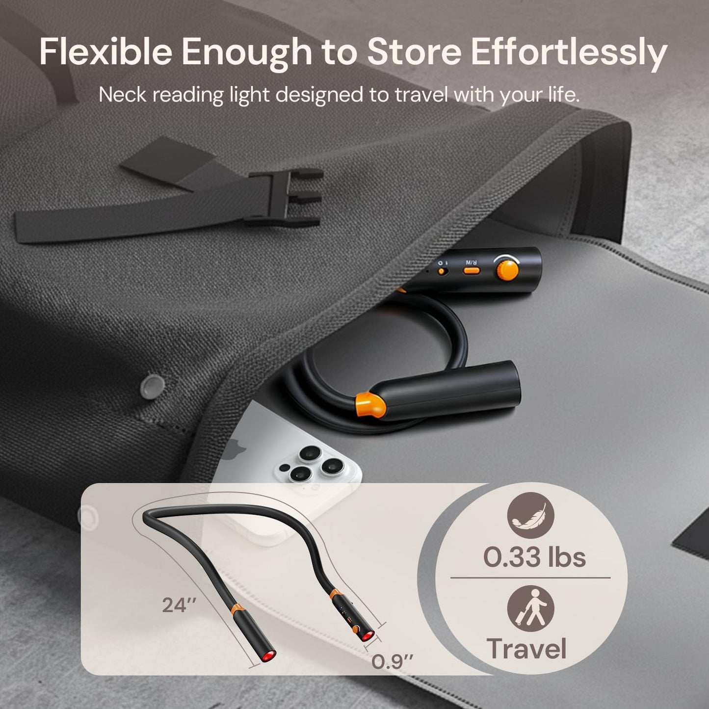 Neck Reading Light with 660nm Red Light Therapy Eye Care at Night | Rechargeable 360° Flexible Book Light Combines Red and White Modes, Lightweight for Travel, Eye Care, Better Sleep & Recovery