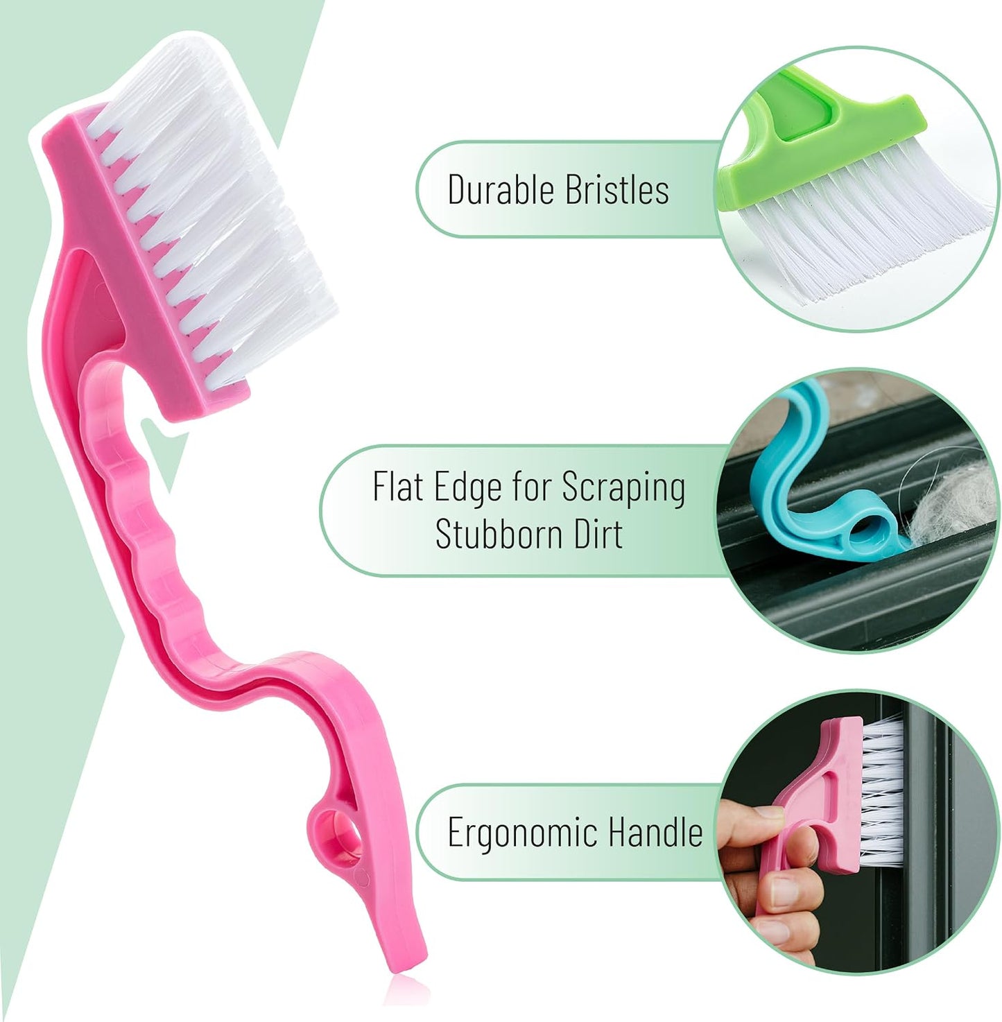 Slick- Window Track Cleaning Brush, 2 Pack, Yellow/Purple Ergonomic Handle, Built-in Scraper, Multipurpose, Window Track Cleaning Tools