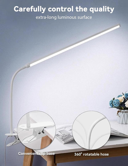 2 Pack LED Desk Lamp with Clamp,Eye-Friendly Clip on Lights for Home Office Study Reading,3 Modes 10 Brightness,Long Flexible Goose-Neck,Swing Arm Architect Task Table Lamps USB Usage