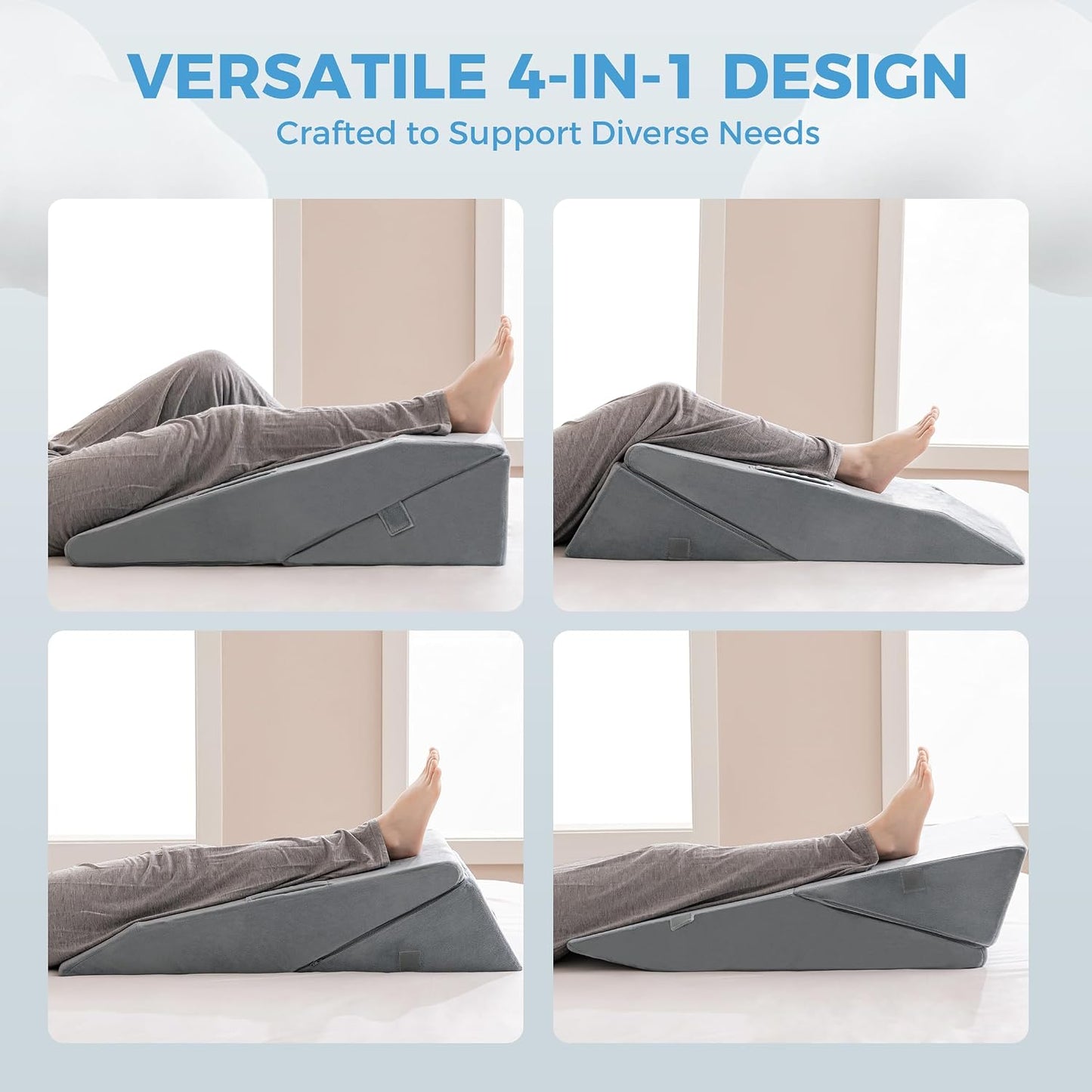 Ganondorf Adjustable Knee Wedge Pillow for Sleeping, Orthopedic Leg Elevation Pillow with Foam, Leg Pillow for Side Sleepers, Knee, Hip & Back Pain Relief, Sciatica, Swelling, Edema, Circulation