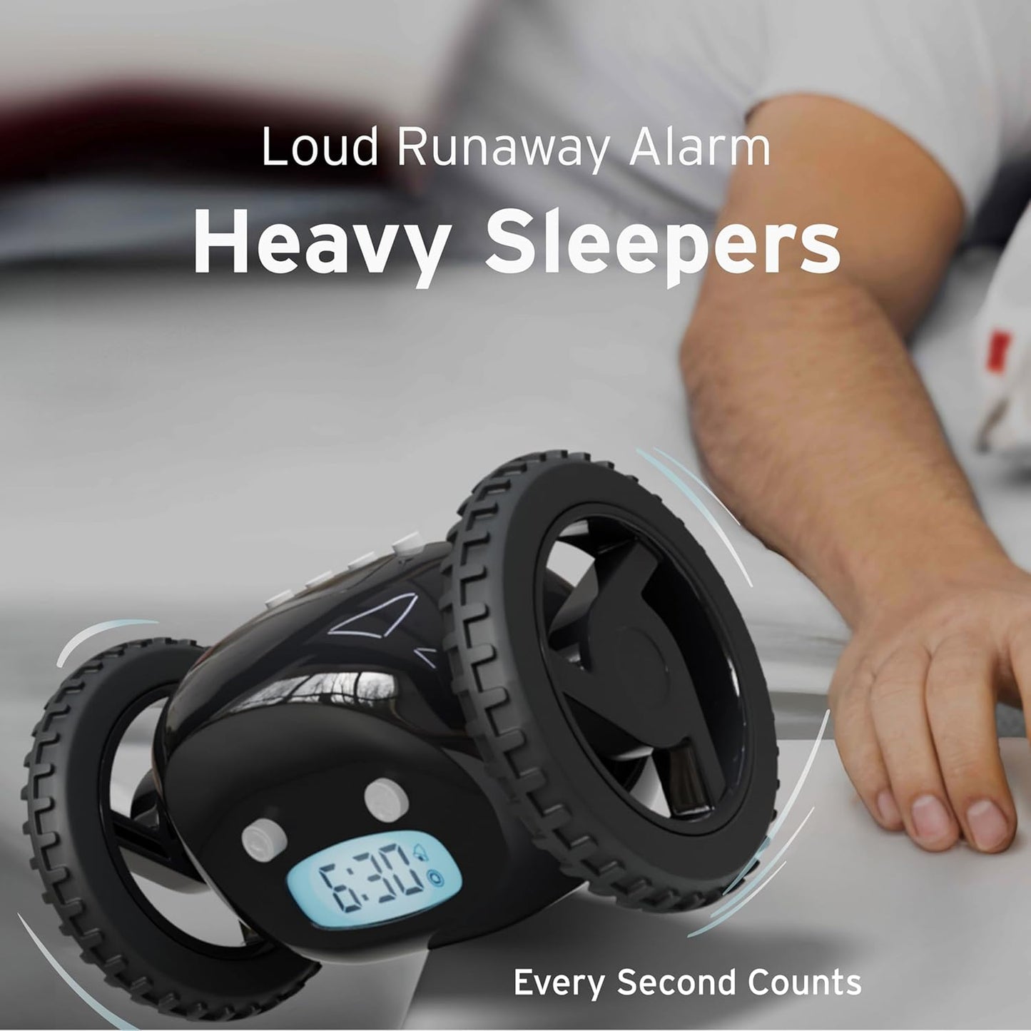 CLOCKY Alarm Clock on Wheels – Loud Rolling Alarm Clock for Heavy Sleepers | Runaway Clock that Jumps & Runs to Wake You Up | Funny Unique Gift for Adults, Teens & Kids Bedrooms (Black)