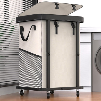 Laundry Hamper with Wheels,150L Leather Patchwork Clothes Hamper Black | Rolling Laundry Basket with Sturdy Metal Frame, Removable Washable Bag,Tall Clothes Sorter for Bedroom, Laundry Room, Dorm