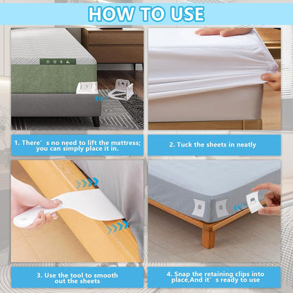 Sheet Holders: Made of high-Strength ABS Material, These Heavy-Duty, Rigid Sheet Clips Feature a Safety Latch to Keep Sheets taut and Smooth—Suitable for All Mattress Sizes (4-Pack)