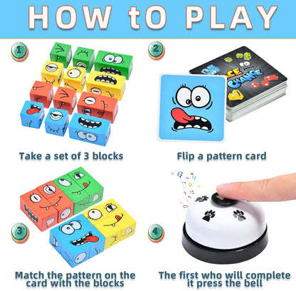 Wooden Face Changing Magic Cube Building Blocks Game Matching Expression Puzzle Toy Board Games for Family Night, Match Puzzles Geometric Educational Toys for Kids and Adults