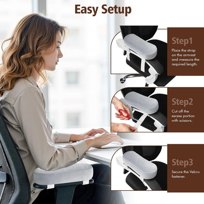 WdFour 2-Pack Non-Slip Armrest Pads for Office & Gaming Chairs - Ergonomic Forearm Support Pillow for Desk, Computer & Wheelchair, Pressure Relief Cushions (Black)