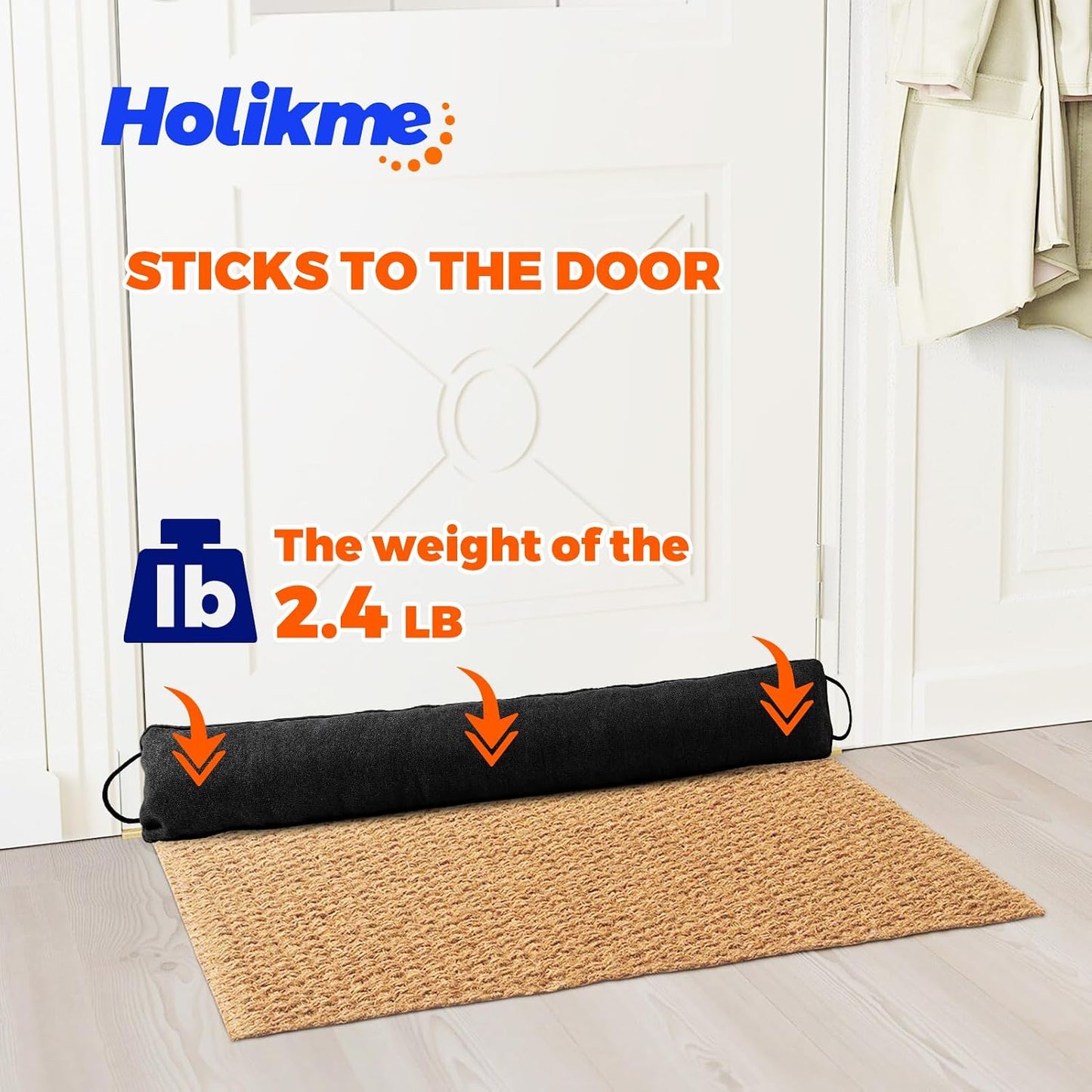 Holikme Weighted Door Draft Stopper - Under Door Seal, 36inch Black | Heavy Duty Fabric, Removable Washable Cover, Hook-and-Loop Fasteners Included, Soundproof & Thermal Insulation, Energy Saving