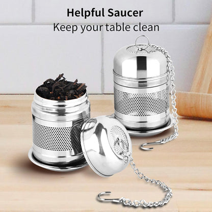 Fri4Free 2PCS Fine Mesh Stainless Steel Tea Infusers with Chain Hook & Lid | For Loose Leaf Tea Steeping, Reusable, Rust Resistant, Fits Most Mugs & Cups, Easy to Clean