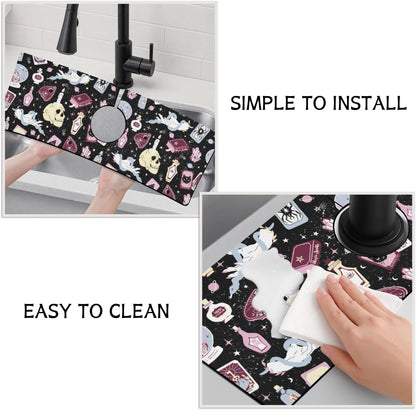 Light Brown White Checkered Kitchen Sink Splash Guard Faucet Mat,Faucet Non-Slip Absorbent Mat,Farmhouse Sink Splash Guard Behind Faucet for Kitchen Bathroom, 15"x5.5"