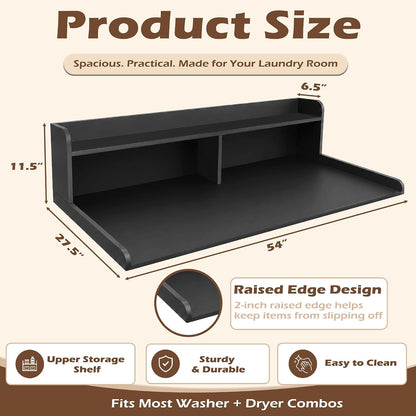 Royxen Laundry Countertop with 2-Tier Shelf Universal Fit, Washer and Dryer Countertop with Storage Space, Shelf Height 11.5 Inches, Solid Wood Core, Walnut