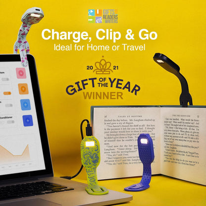 Gifts for Readers & Writers Rechargeable Book Light for Kids, Clip On Reading Light for Bed, 2in1 Flexilight Pals & Bookmark, 12 Hours of Light Once Charged, Includes USB Cable & 2 LED Lights, Dog