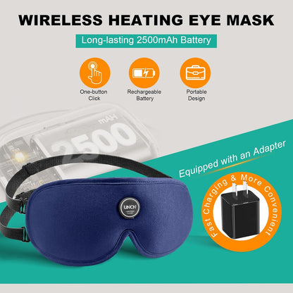 UNCN Heated Eye Mask for Dry Eyes Cordless Rechargeable 4 Temp Settings | 2500mAh cordless 4 temp settings 85-155°F 4 auto timers 20-50min off block light adjustable washable cotton cover
