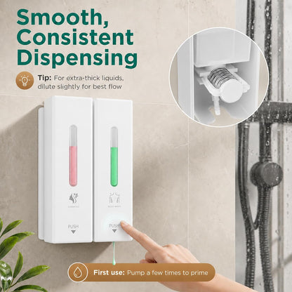 Shampoo and Conditioner Dispenser Wall Mounted, 3-Chamber Shower Soap Dispenser for Bathroom, 1200ML Large Capacity, No-Drill Installation, Clog-Free Pump for Thick Liquids (black-3-pack)