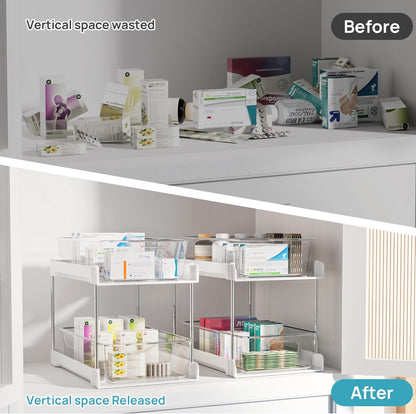 Vtopmart 2 Pack Pull Out Bathroom Under Sink Organizer (S-Standard) | Slide-out drawers, Multi-purpose storage, Clear visibility, Easy Set-up