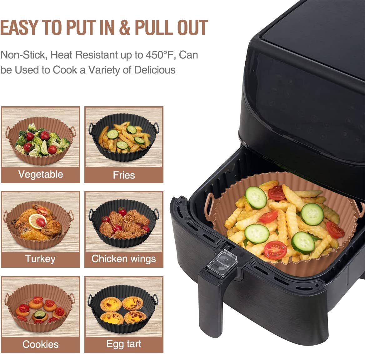 2 Pack Air Fryer Silicone Liners Pot for 3 to 5 QT, Basket Bowl, Replacement of Flammable Parchment Paper, Reusable Baking Tray Oven Accessories, Red+Blue, (Top 8in, Bottom 6.75in)