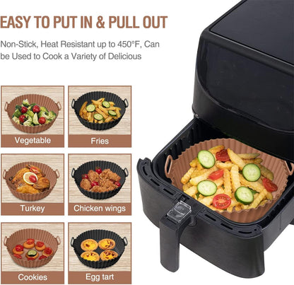 2 Pack Air Fryer Silicone Liners Pot for 3 to 5 QT, Basket Bowl, Replacement of Flammable Parchment Paper, Reusable Baking Tray Oven Accessories, Red+Blue, (Top 8in, Bottom 6.75in)