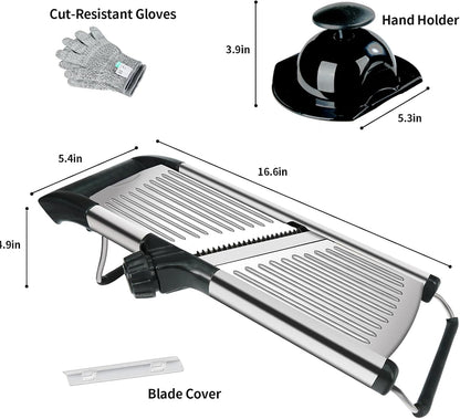 Weltonhm Mandoline Slicer for Kitchen, Mandolin and Julienne for Vegetables | Stainless Steel Mandoline Slicer for Onion, Cucumber, Cabbage, Potato and Carrot Vegetable Slicer with Cut-Resistant Gloves