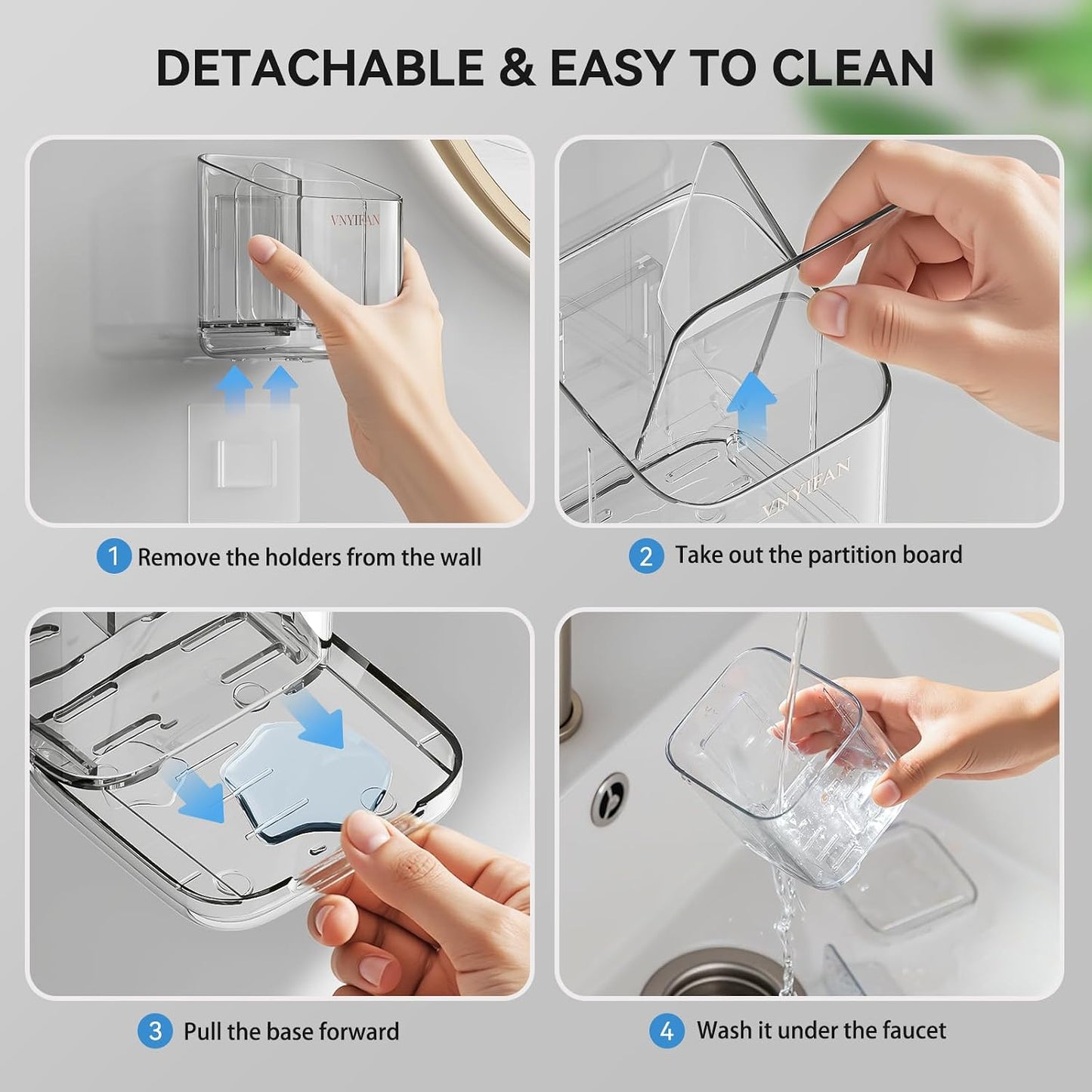 3 Slots Detachable Toothbrush Holders Wall Mounted for Bathrooms | Electric Toothbrush Holder with Drip Tray, Tooth Brush and Toothpaste Holder Organizer for Bathroom Countertop Organizer