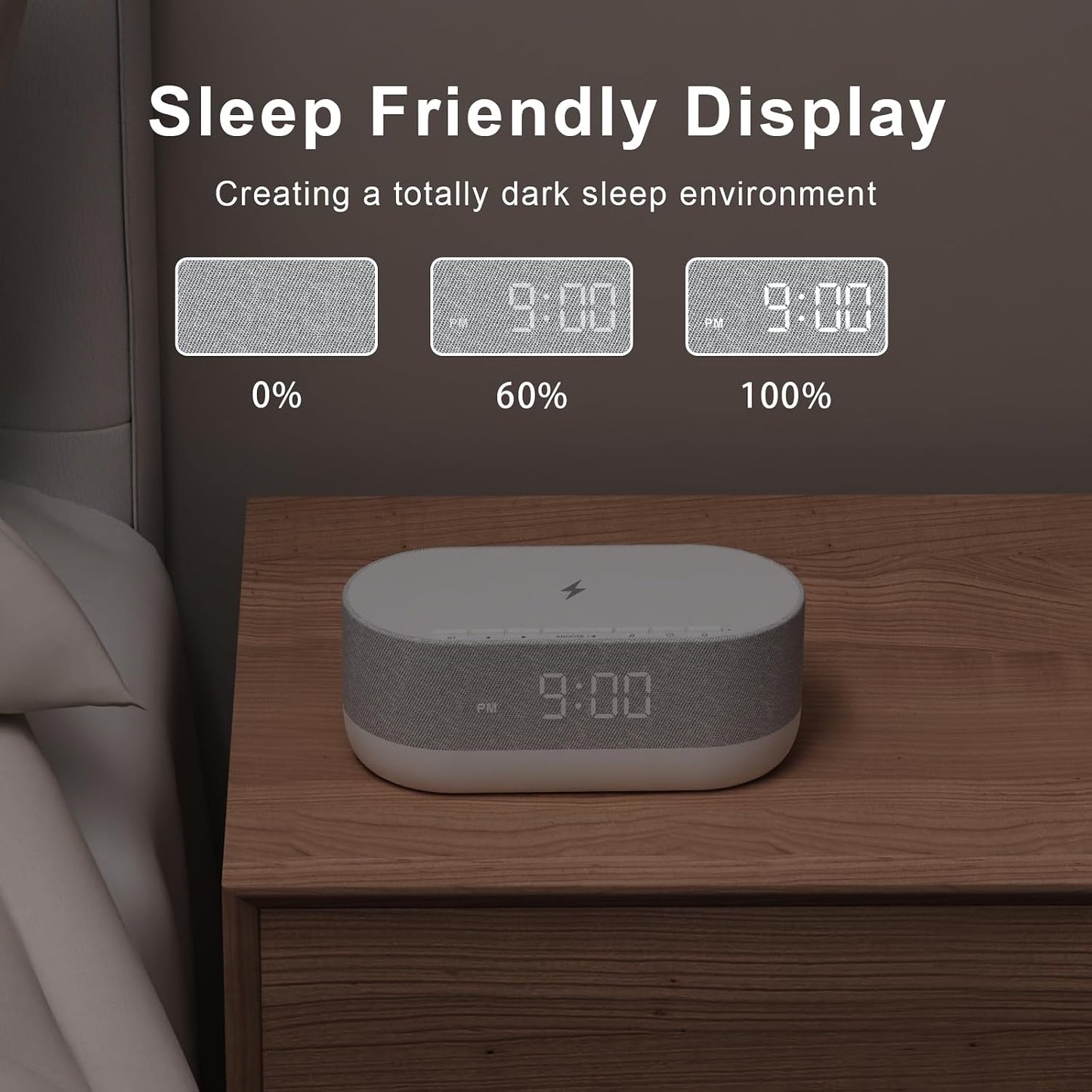 HOUSBAY 3 in 1 Sound Machine Alarm Clock& Wireless Charger: Soothing White Noise, Bluetooth Music Relaxation & Customized Sleep-Wake Routine | Bluetooth Music Relaxation, White Noise for Sleeping, Dimmable Clock for Bedroom, Customized Sleep-Wake Routine