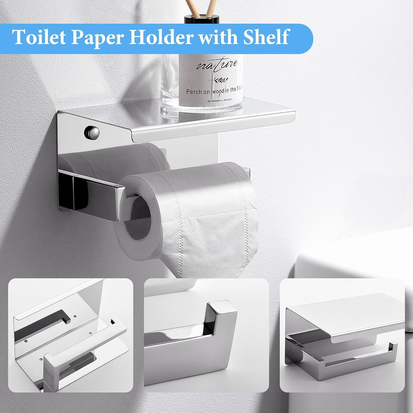 TURS Bathroom Hardware Set Black 4-Piece Towel Bar Set Include 24 Inch Towel Bar Hand Towel Holder Towel Hook Toilet Paper Holder with Shelf Wall Mounted Stainless Steel Bathroom Accessories Set