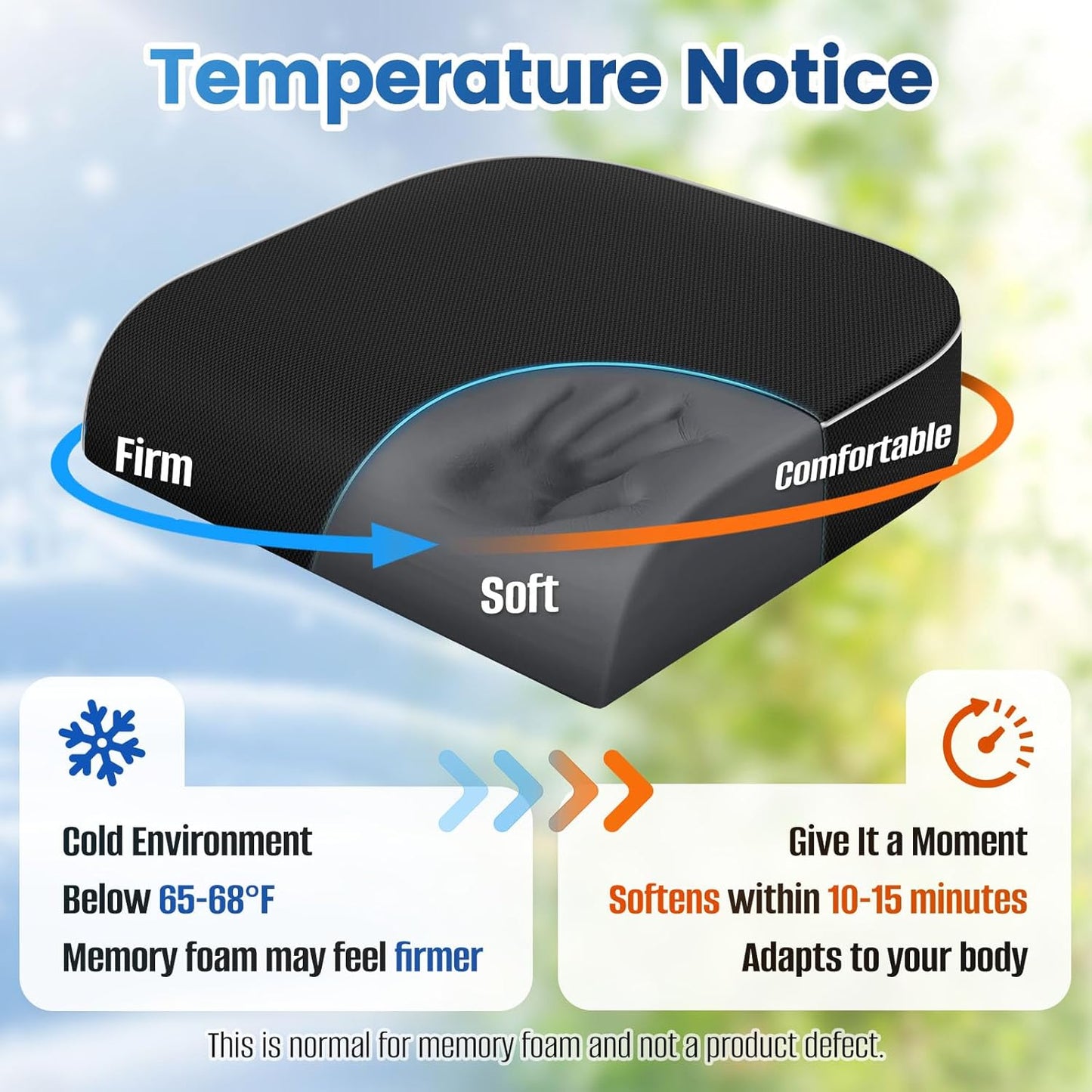 SweetSlubr Seat Cushion, Chair Pad, Memory Foam Large Cushion | Office Chair Cushion for Tailbone Pain Relief, Non-Slip Cover, Soft Support for Office Chair, Car Seat, Airplane,Large/Black