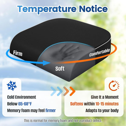 SweetSlubr Seat Cushion, Chair Pad, Memory Foam Large Cushion | Office Chair Cushion for Tailbone Pain Relief, Non-Slip Cover, Soft Support for Office Chair, Car Seat, Airplane,Large/Black