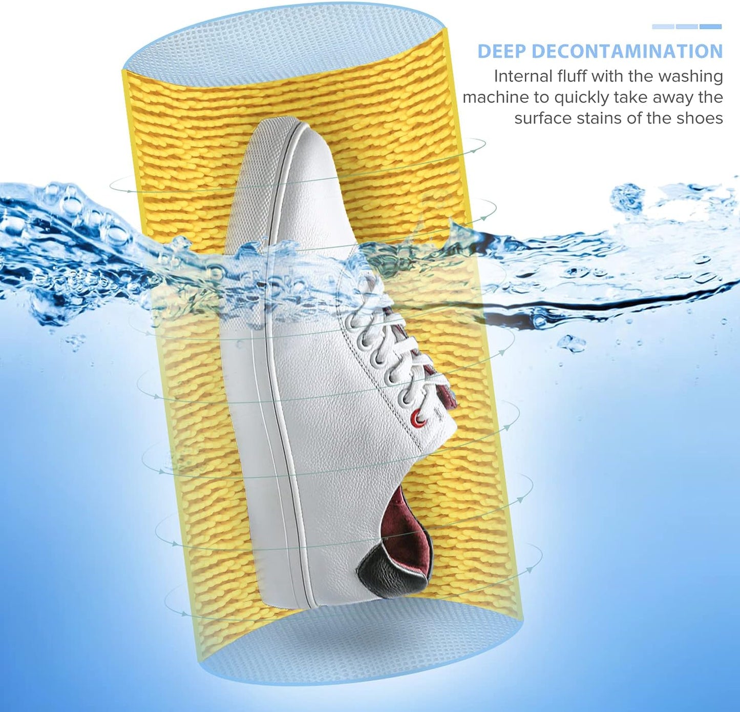 Shoe Washing Bag for Washing Machine, Fluffy Fibers Keep 360° Wrap-around Cleaning, Adjustable Shoe Trees, Durable Hidden Zipper Reusable Laundry Bag for Sneaker Gym Shoes White