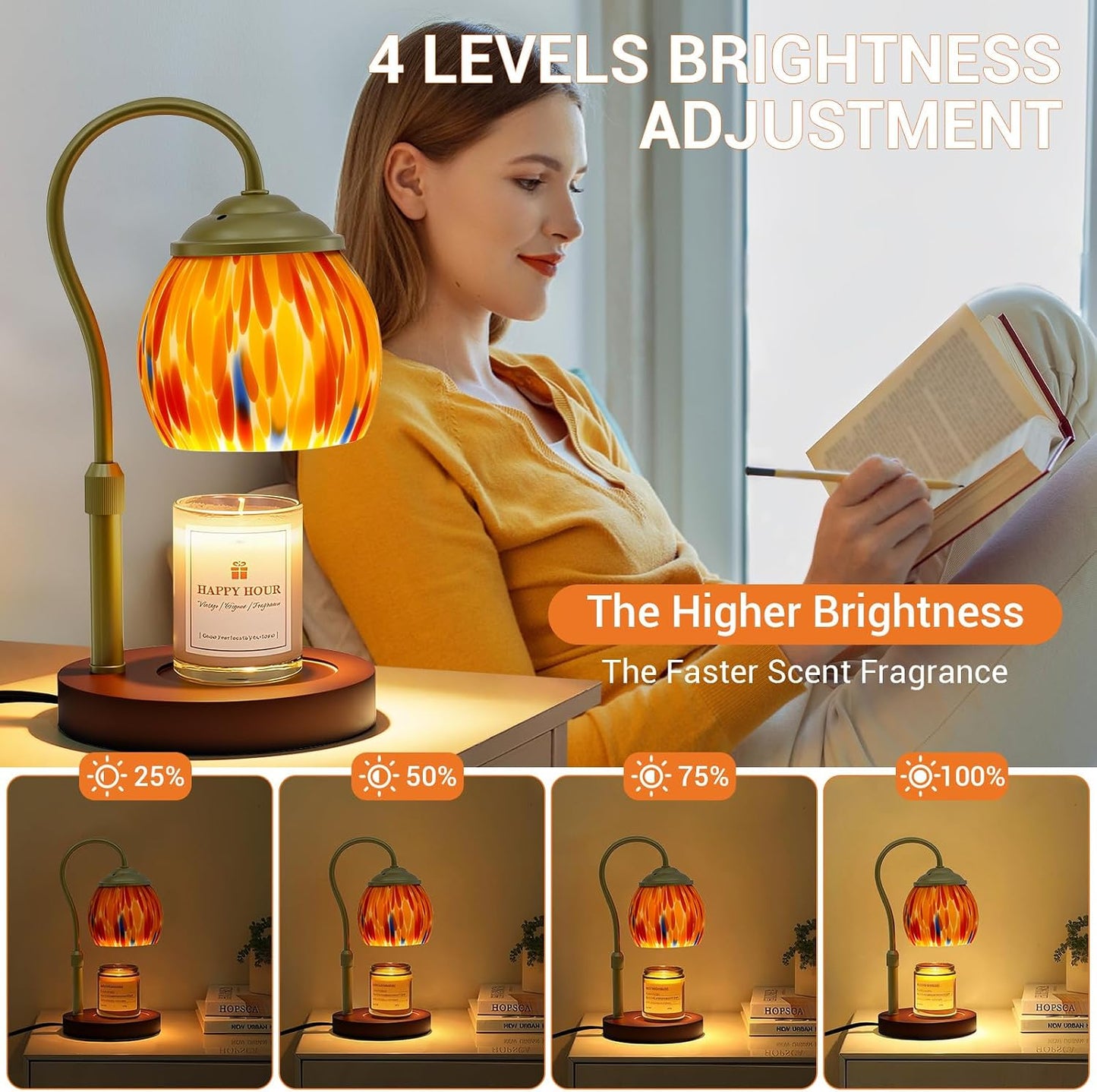 Candle Warmer Lamp - Electric Candle Lamps Timer Dimmer, Sunflower Tiffany Style Stained Glass Candle Warming Lamp Compatible with Jar Candles Valentine Birthday Gifts for Mom Friend Wax Melt Warmer