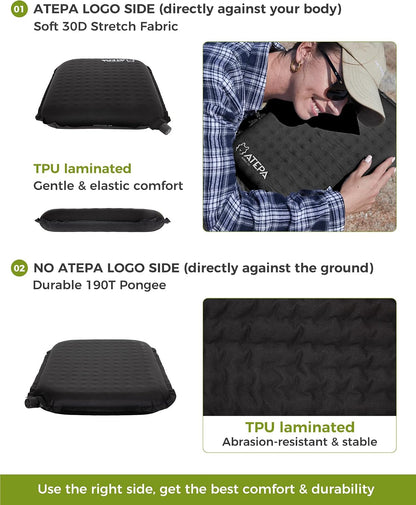 ATEPA Inflatable Seat Cushion | 2" & 2.5" foam core seat pad, Self inflating, Compact, Stadium, Airplane, Travel, Camping, Hiking, Sports events