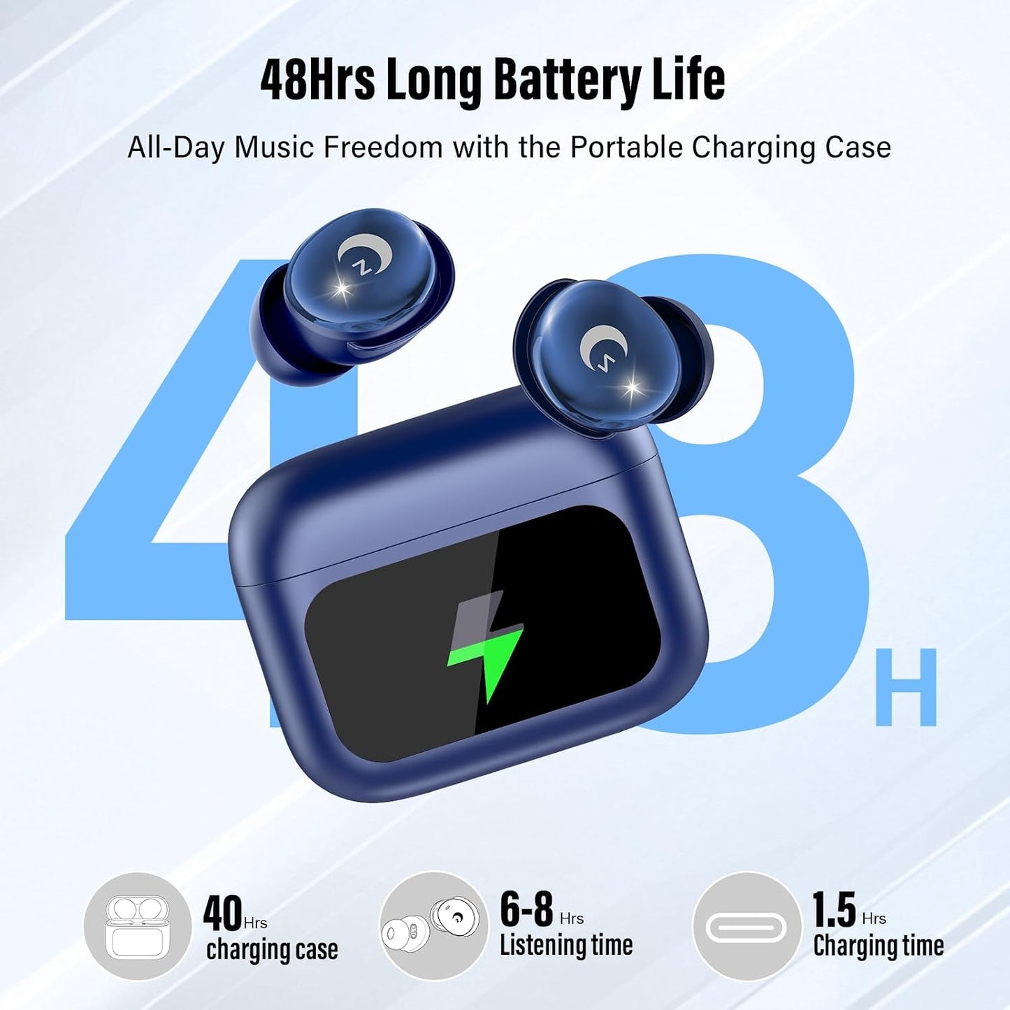 2026 Sleep Earbuds Bluetooth 5.4 in Ear Smart Touch Screen Ear Buds, 48H Playtime Mini Sleep Headphones Small Design for Side Sleepers, 5 EQ Modes, Crystal-Clear Calls, IPX7 Waterproof Earphones Black