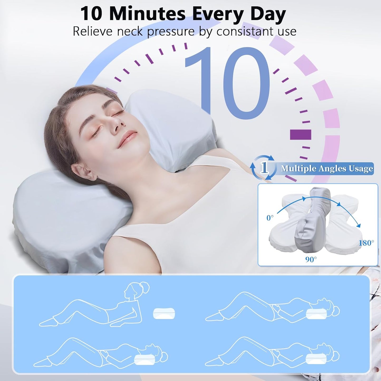 Cervical Neck Roll Pillow, Say Goodbye to Neck Pain, Travel Neck Support Pillow for Side Sleepers, Ergonomic Memory Foam Camping Pillow, Cervical Traction Device with Storage Bag