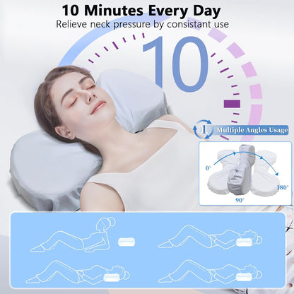 Cervical Neck Roll Pillow, Say Goodbye to Neck Pain, Travel Neck Support Pillow for Side Sleepers, Ergonomic Memory Foam Camping Pillow, Cervical Traction Device with Storage Bag