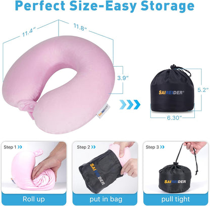 SAIREIDER Travel Pillow 100% Pure Memory Foam Travel Neck Pillow, Airplane Pillow for Traveling、Car、Home、Office，Washable Cover（Black）