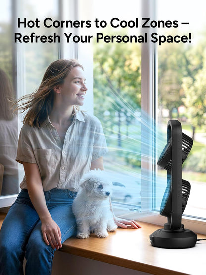 DR.PREPARE Small Tower Fan Oscillating Table Fans with 270° Tilt, 105° Oscillating, 3 Speeds and 3 Auto-Off Timer, Portable USB Powered Desk Fan for Bedroom Office Home Desk, Powerful Airflow 15 Inch