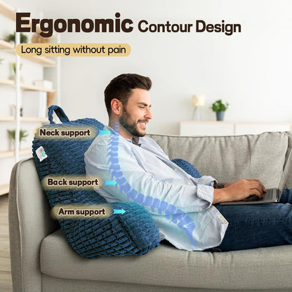 21" Higher Large Reading Pillow for Bed Adult, Back Pillow for Bed Sitting Up with Memory Foam Back Support with Arms Rest for Couch Chair Gray