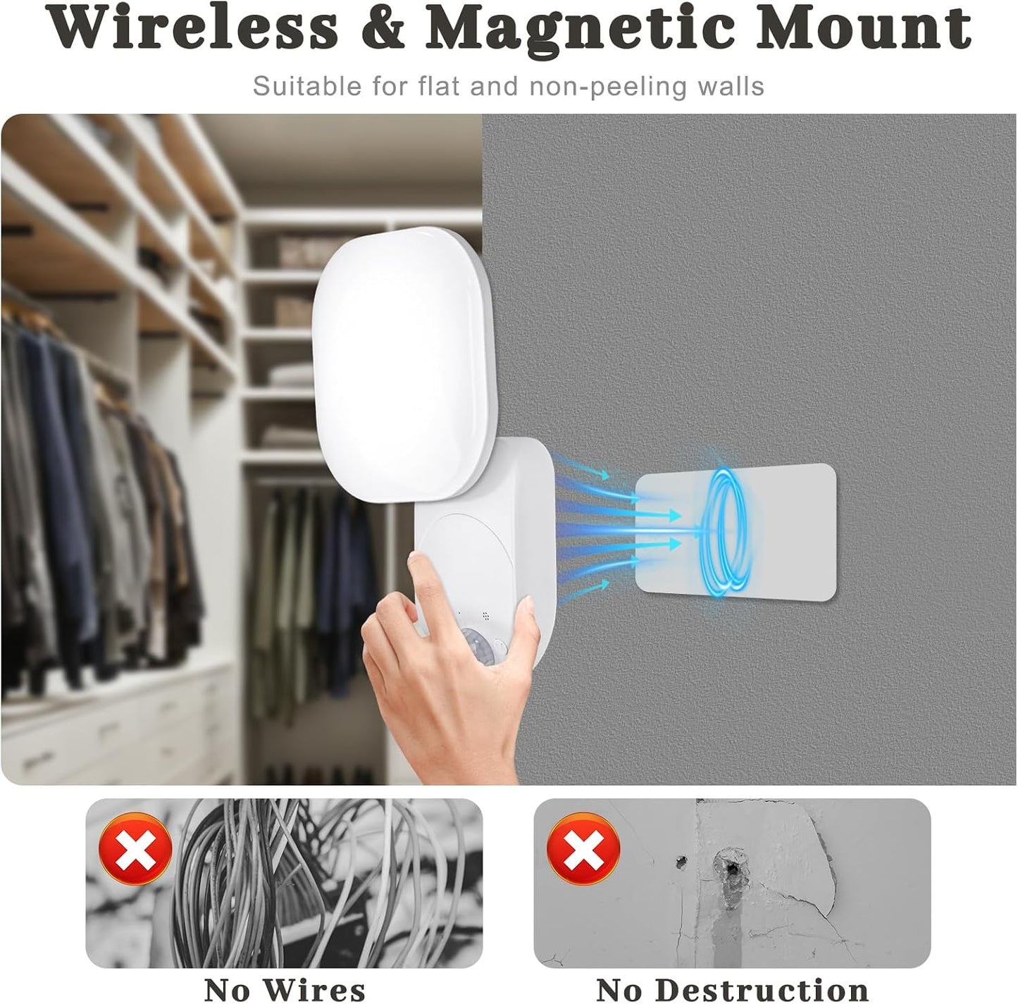 Yochoice Rechargeable Motion Sensor Wireless Dimmable LED Wall Lights with Remote, Closet Lights Battery Operated with Adjustable Lighting and Angle, for Closet Pantry Bedroom Garage, 2 Packs