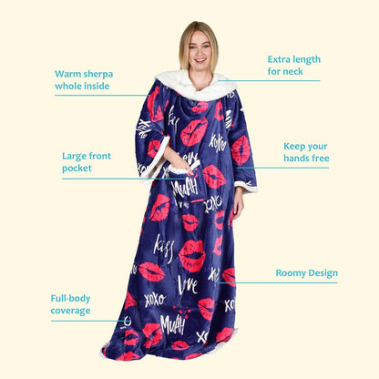Catalonia Sherpa Wearable Blanket with Sleeves and Pocket for Adults