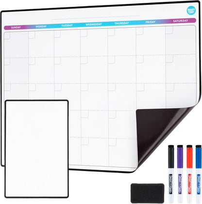 Dry Erase Weekly Extra Thick Magnetic Calendar for Refrigerator: 17x13 Two Week Planner and 6x9 White Board, 4 Fine Tip Markers and Eraser. Stain Resistant. Shipped Flat. (Monthly Planner)