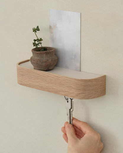 Kazai. Key Holder 'Toke' | Minimalist Key Hook Design from Berlin | Modern Key Holder Wall Mount with Wooden Shelf | Key Rack for Wall as Entryway Organizer | Walnut